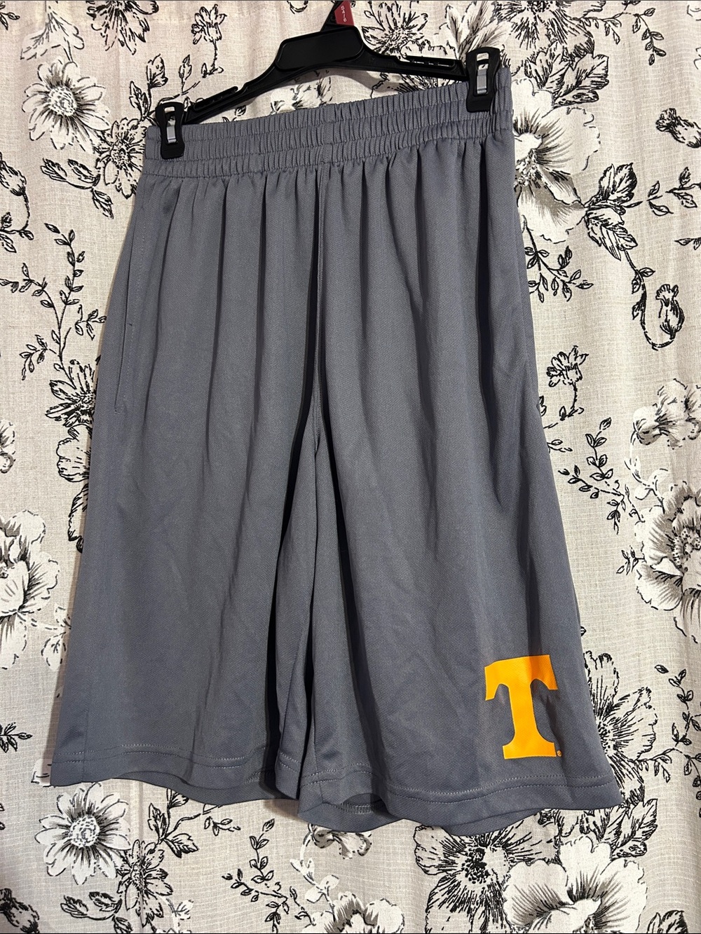 Pro Edge Gray Athletic Shorts with Orange 'T' Accent
